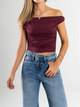 Ref: 0610463 Top cuello bandeja, stretch, fondo entero, tono vinotinto