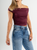 Ref: 0610463 Top cuello bandeja, stretch, fondo entero, tono vinotinto