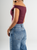 Ref: 0610463 Top cuello bandeja, stretch, fondo entero, tono vinotinto