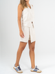 Ref: 069933 falda short, tiro alto con delantero cruzado, tono natural, tejido plano tipo lino